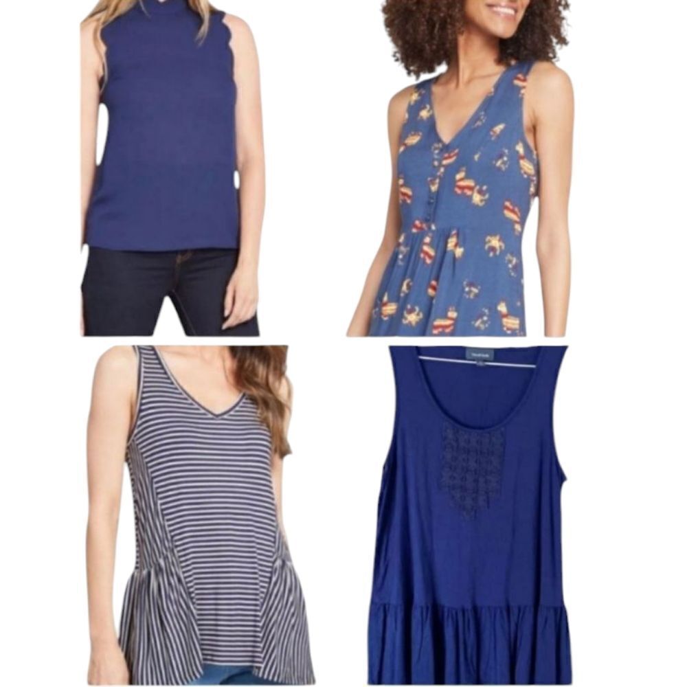 Lot of 4 ModCloth Sleeveless tops Pinata peplum crochet stripes navy blue XXS